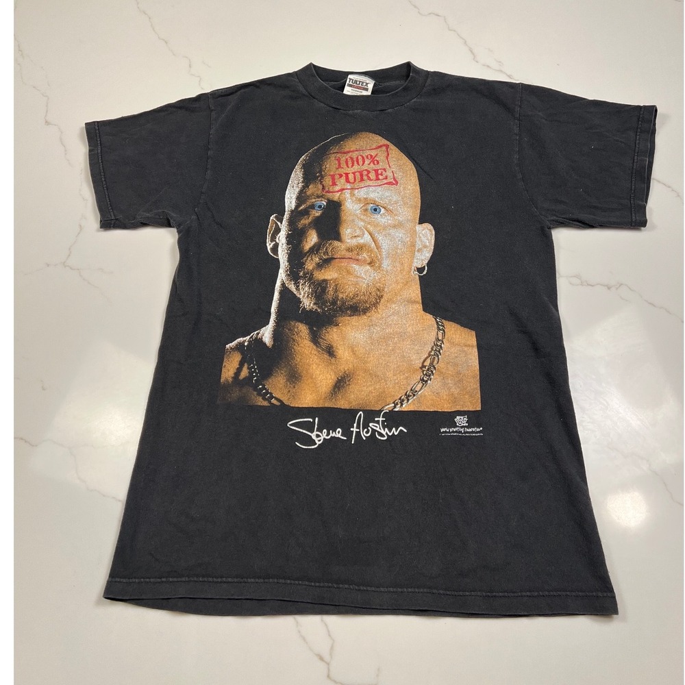 vintage WWF Stone Cold Steve Austin shirt Mens 1997 100% Pure Black Tee
